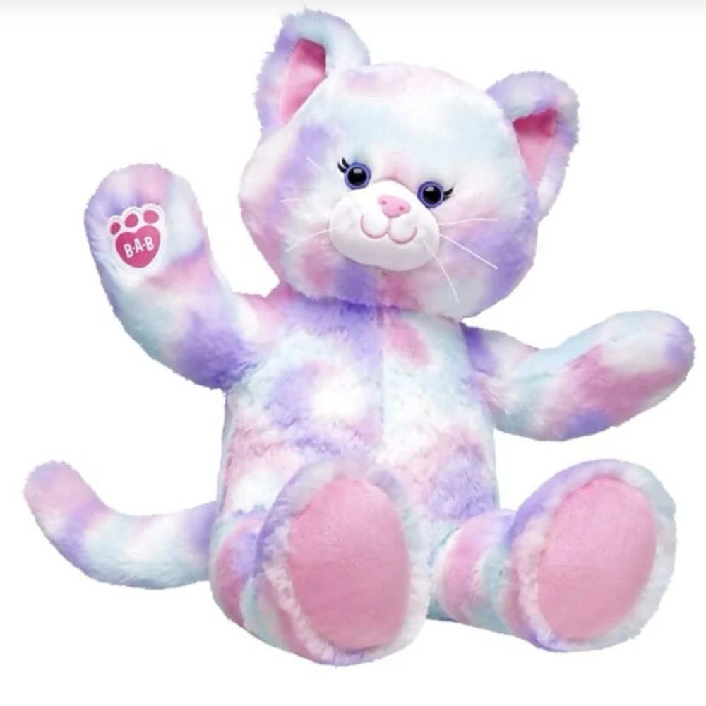 NWT BULD A BEAR Pink Purple Blue Pastel Swirl Kitty Cat Stuffed Plush Clothing.